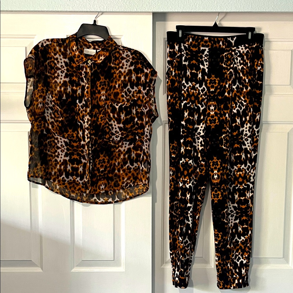 Bisou Bisou Leopard Pants & Matching Sheer Blouse - Size M